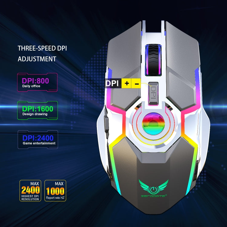ZERODATE T30 2.4GHz 2400DPI Three-speed Adjustable RGB Backlight Wireless Optical Mouse(Grey) - free shipping - PMC Jewellery - Order now!