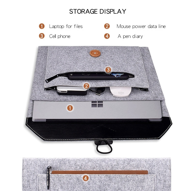 ND06 Multi-purpose Felt Button Laptop Inner Bag for 13.3 inch Laptop(Black) - 13.3 inch by PMC TechLife | Online Shopping South Africa | PMC TechLife | Buy Now Pay Later Mobicred