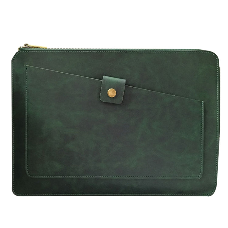 Universal Genuine Leather Business Zipper Laptop Tablet Bag For 13 inch and Below(Green) - 15 inch by PMC Jewellery | Online Shopping South Africa | PMC Jewellery | Buy Now Pay Later Mobicred