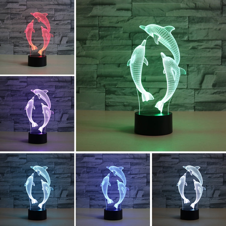 Three Dolphins Shape 3D Colorful LED Vision Light Table Lamp, USB Touch Version - free shipping - PMC TechLife - Order now!