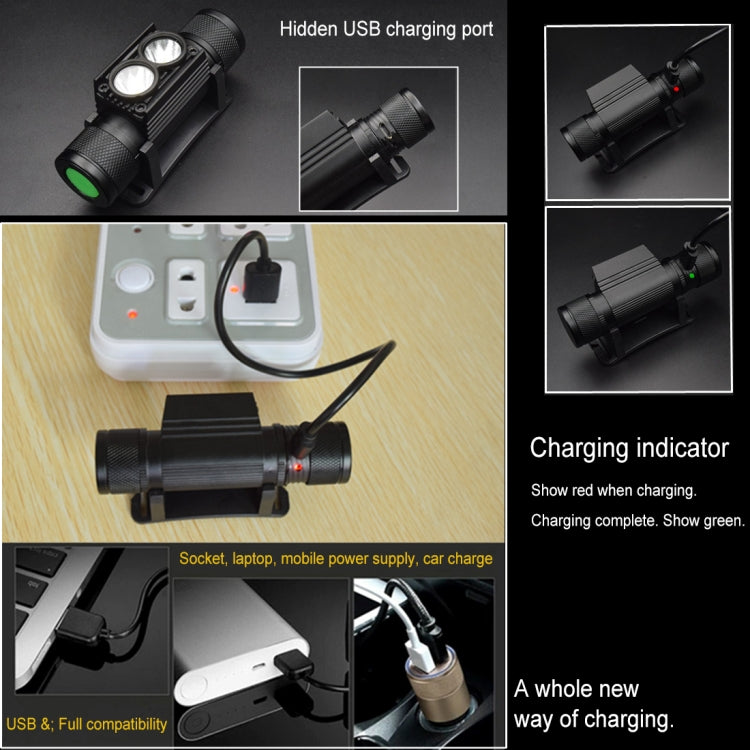 D25 10W 2 x XML-2 IPX6 Waterproof Headband Light, 2400 LM USB Charging Adjustable Outdoor LED Headlight - Headlamp by PMC TechLife | Online Shopping South Africa | PMC TechLife | Buy Now Pay Later Mobicred