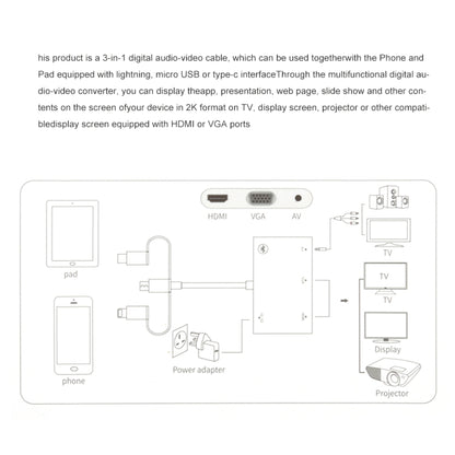 3 in 1 8 Pin + Micro USB + Type-C to AV + HDMI + VGA 15 Pin HD Screen Player Adapter Converter with Audio - Adapter by PMC Jewellery | Online Shopping South Africa | PMC Jewellery | Buy Now Pay Later Mobicred