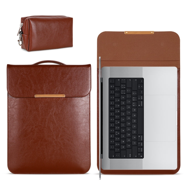 13.3 inch Laptop 2 in 1 PU Leather Sleeve Liner Bag with Mouse Storage Bag(Brown) - 13.3 inch by PMC Jewellery | Online Shopping South Africa | PMC Jewellery | Buy Now Pay Later Mobicred