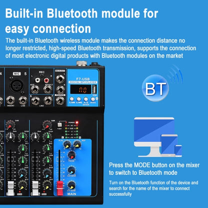 F7 Home 7-channel Bluetooth USB Reverb Mixer, EU Plug(Black) - Live Sound Effects Processors by PMC Jewellery | Online Shopping South Africa | PMC Jewellery | Buy Now Pay Later Mobicred