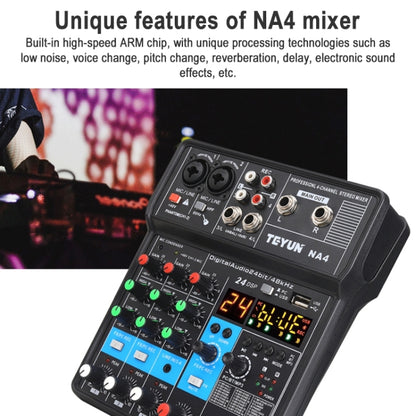 TEYUN NA4 4-channel Small Mixing Console Mobile Phone Sound Card Live Broadcast Computer Recording Console Processor, EU Plug(Black) - Live Sound Effects Processors by TEYUN | Online Shopping South Africa | PMC Jewellery | Buy Now Pay Later Mobicred