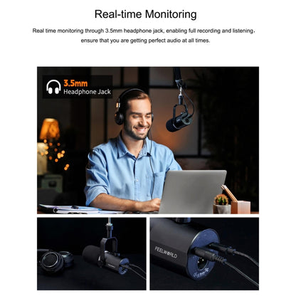 FEELWORLD PM1-AS XLR/USB Dynamic Microphone for Podcasting Recording Gaming Live Streaming with Boom Arm (Black) - Microphone by FEELWORLD | Online Shopping South Africa | PMC Jewellery | Buy Now Pay Later Mobicred