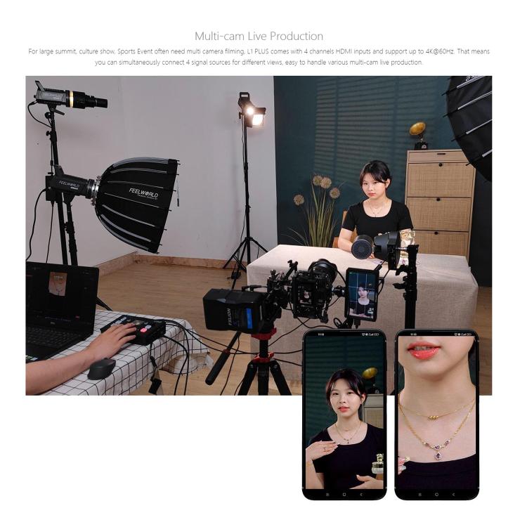 FEELWORLD L1 PLUS Multi-camera Video Mixer Switcher Touch Screen PTZ Control USB3.0 Fast Streaming Switcher (US Plug) - Live Sound Effects Processors by FEELWORLD | Online Shopping South Africa | PMc TechLife | Buy Now Pay Later Mobicred