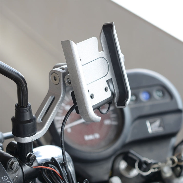 CS-856D1 Motorcycle Rotatable Chargeable Aluminum Alloy Mobile Phone Holder, Mirror Holder Version(Silver) - Holder by PMC Jewellery | Online Shopping South Africa | PMC Jewellery | Buy Now Pay Later Mobicred