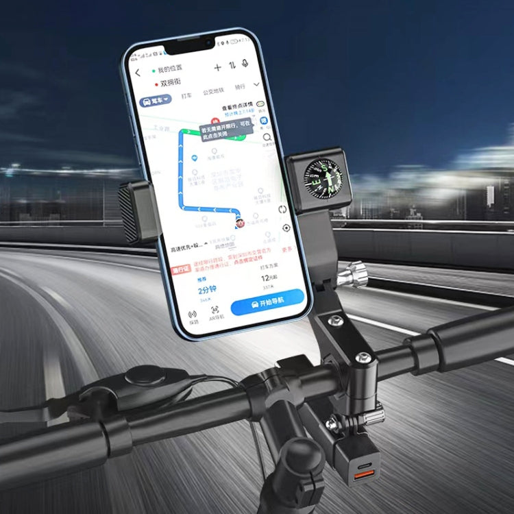 Motorcycle Spherical Compass Phone Holder, Handlebar with Light (Black) - Holder by PMC TechLife | Online Shopping South Africa | PMC TechLife | Buy Now Pay Later Mobicred