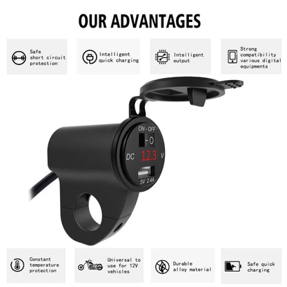 ZH-975B1 Motorcycle Aluminum Alloy Waterproof Mobile Phone Single USB Charger with Red Voltmeter(Black) - Battery Charger by PMC Jewellery | Online Shopping South Africa | PMC Jewellery | Buy Now Pay Later Mobicred