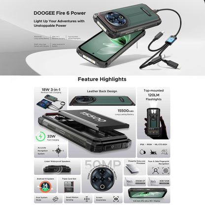 DOOGEE Fire 6 Power Rugged Phone, 8GB+256GB, 6.56 inch Android 14 Spreadtrum T606 Octa Core, Network: 4G, OTG, NFC (Black) - DOOGEE by DOOGEE | Online Shopping South Africa | PMC Jewellery | Buy Now Pay Later Mobicred