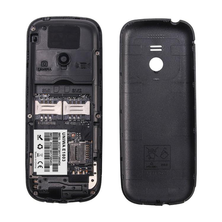 UNIWA E1803 Elder Keypad Phone, 1.77 inch SC6531E, LED Flashlight, 21 Keys, Network: 2G, EU Plug (Black) - free shipping - PMc TechLife - Order now!