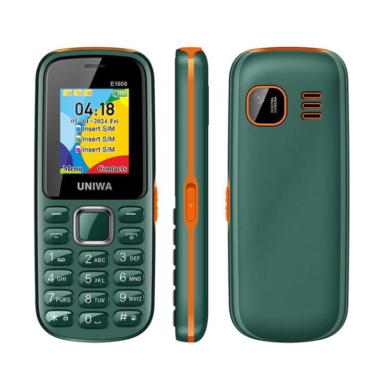 UNIWA E1808 Elder Keypad Phone, 1.77 inch SC6531E, LED Flashlight, 21 Keys, Network: 2G, Triple SIM, EU Plug (Green) - free shipping - PMc TechLife - Order now!