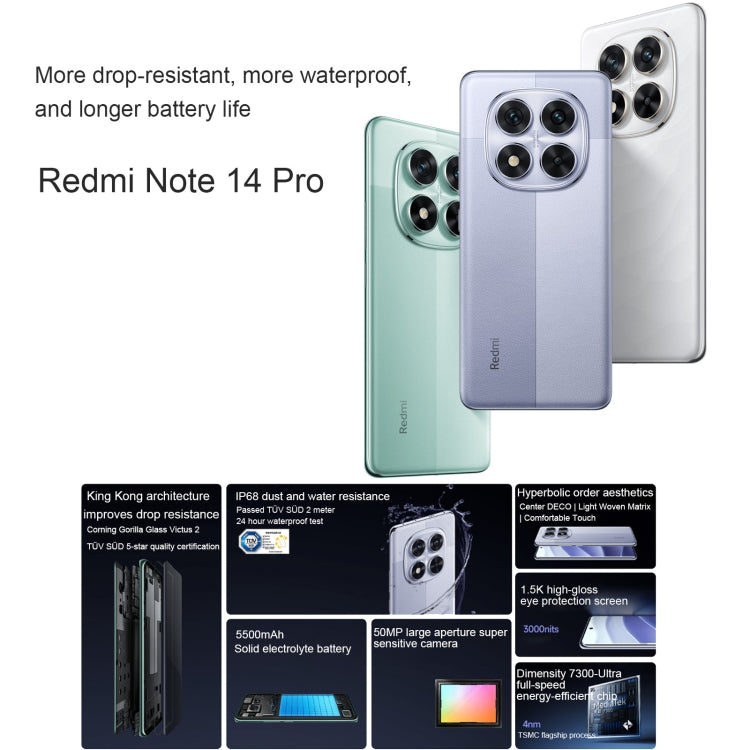 Xiaomi Redmi Note 14 Pro, 8GB+256GB, 6.67 inch Xiaomi HyperOS Mediatek Dimensity 7300-Ultra Octa Core, NFC, Network: 5G (White) - free shipping - PMC Jewellery - Order now!