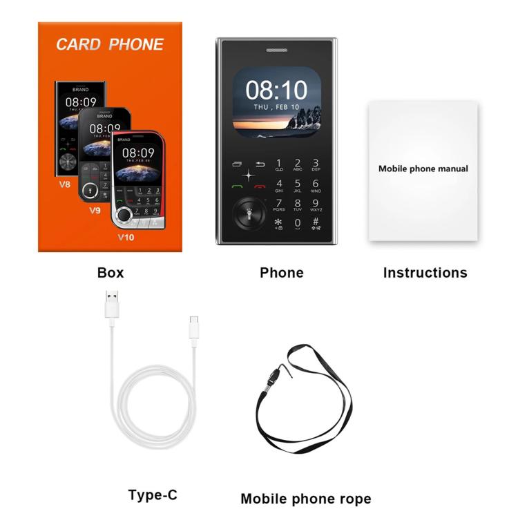 V8 Card Mobile Phone, 2.01 inch, MTK6261D, Support Bluetooth, FM, Torch, GSM, Dual SIM (Gold) - free shipping - PMc TechLife - Order now!