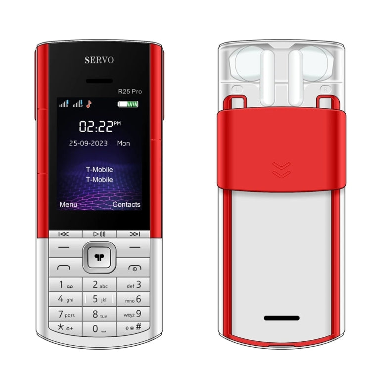 SERVO R25 Pro Mobile Phone with TWS Bluetooth Headsets, 2.4 inch, 24 Keys, Support Bluetooth, Quick Dial, Auto Response, FM, Flashlight, GSM, Dual SIM (White Red) - SERVO by SERVO | Online Shopping South Africa | PMC Jewellery | Buy Now Pay Later Mobicred