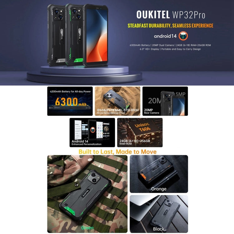 Oukitel WP32 Pro, 6GB+256GB, 6.0 inch Android 14 T606 Octa Core, OTG, Network: 4G (Black) - OUKITEL by OUKITEL | Online Shopping South Africa | PMC Jewellery | Buy Now Pay Later Mobicred