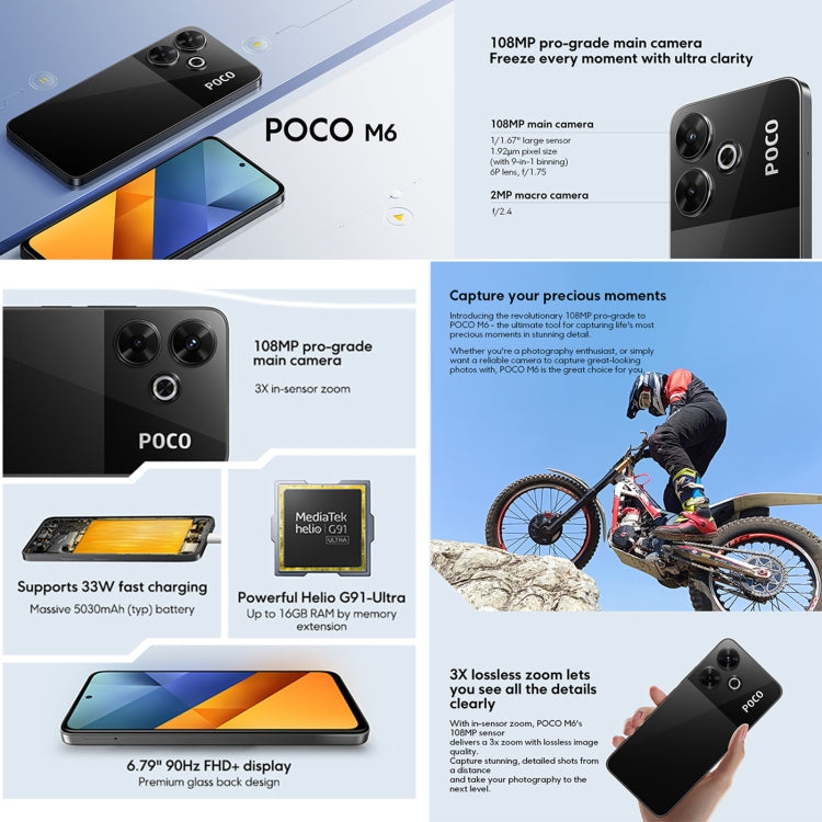 Xiaomi POCO M6 Global, 8GB+256GB, Side Fingerprint, 6.79 inch Xiaomi HyperOS MediaTek Helio G91-Ultra Octa Core 2.0GHz, NFC, Network: 4G (Black) - Xiaomi MI by Xiaomi | Online Shopping South Africa | PMC Jewellery | Buy Now Pay Later Mobicred