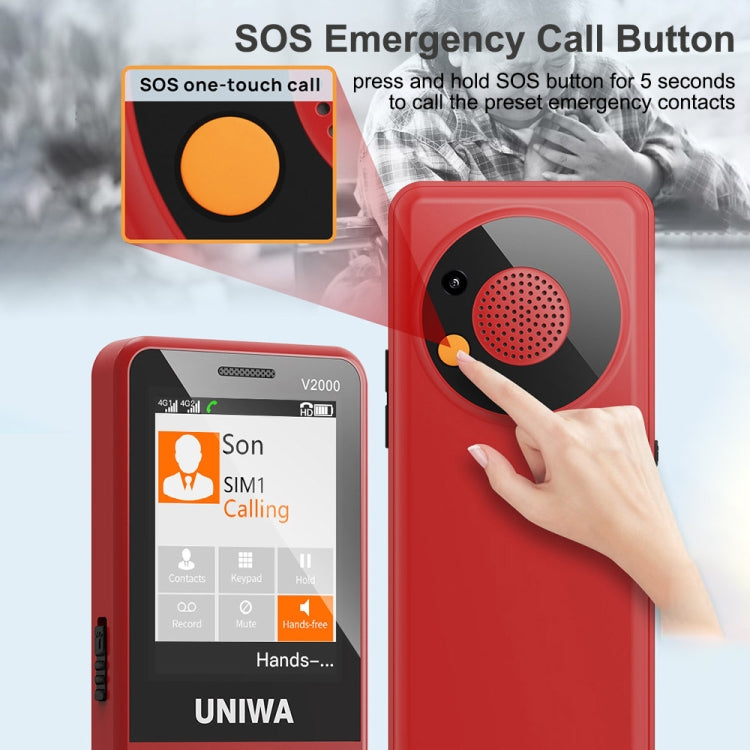 UNIWA V2000 Elder Keypad Phone, 2.4 inch Unisoc T107, 1700mAh Battery, LED Flashlight, SOS, Network: 4G, EU Plug (Black) - UNIWA by UNIWA | Online Shopping South Africa | PMC Jewellery | Buy Now Pay Later Mobicred