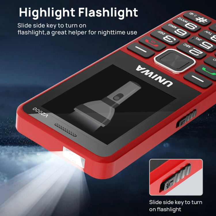 UNIWA V2000 Elder Keypad Phone, 2.4 inch Unisoc T107, 1700mAh Battery, LED Flashlight, SOS, Network: 4G, US Plug (Red) - UNIWA by UNIWA | Online Shopping South Africa | PMC Jewellery | Buy Now Pay Later Mobicred