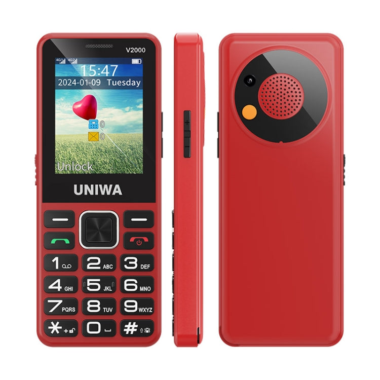 UNIWA V2000 Elder Keypad Phone, 2.4 inch Unisoc T107, 1700mAh Battery, LED Flashlight, SOS, Network: 4G, UK Plug (Red) - UNIWA by UNIWA | Online Shopping South Africa | PMC Jewellery | Buy Now Pay Later Mobicred