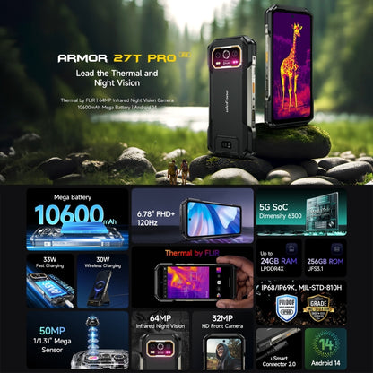 [HK Warehouse] Ulefone Armor 27T Pro Rugged Phone, Thermal Imaging, 12GB+256GB, Night Vision, 10600mAh, 6.78 inch Android 14 MediaTek Dimensity 6300 Octa Core, Network: 5G, NFC (Black) - Ulefone by PMC Jewellery | Online Shopping South Africa | PMC Jewellery | Buy Now Pay Later Mobicred