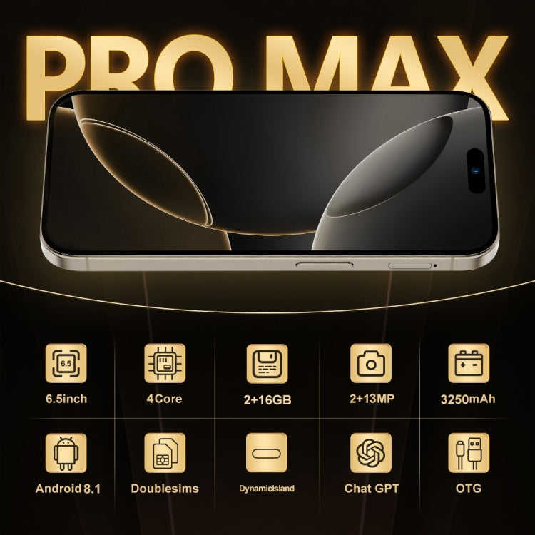 i16 Pro Max / Q5, 2GB+16GB, 6.5 inch Screen, Face Identification, Android 8.1 MTK6580P Quad Core, Network: 3G, Dual SIM, EU Plug (Gold) -  by PMC Jewellery | Online Shopping South Africa | PMC Jewellery | Buy Now Pay Later Mobicred