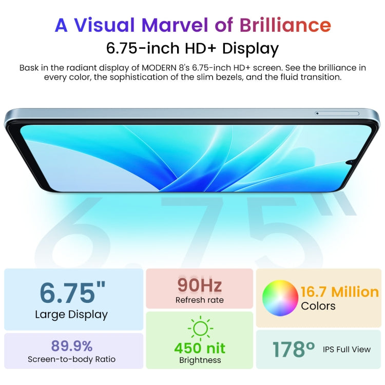 [HK Warehouse] Blackview Oscal MODERN 8, 8GB+128GB, Fingerprint & Face Identification, 6.75 inch Android 13 Unisoc T616 Octa Core up to 2.2GHz, Network: 4G, OTG(Blue) - Blackview by Blackview | Online Shopping South Africa | PMC Jewellery | Buy Now Pay Later Mobicred