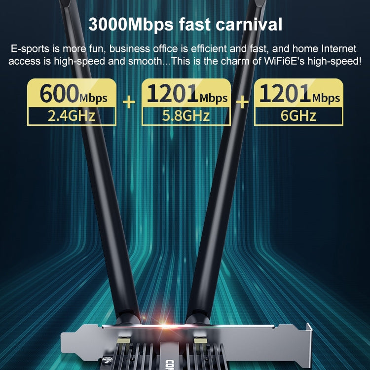 COMFAST CF-AX181 PRO 3000Mbps Tri-band + Bluetooth 5.2 Wireless WiFi6E PCI-E Network Card with Heat Sink - USB Network Adapter by COMFAST | Online Shopping South Africa | PMC Jewellery | Buy Now Pay Later Mobicred