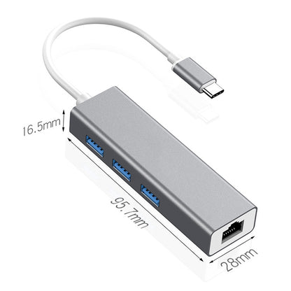 USB-C / Type-C to Fast Ethernet RJ45 & 3 x USB 3.0 Adapter Converter HUB(Grey) - USB HUB by PMC Jewellery | Online Shopping South Africa | PMC Jewellery | Buy Now Pay Later Mobicred