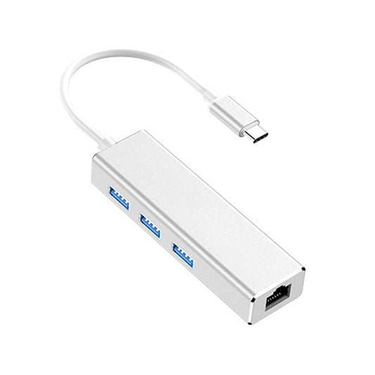 USB-C / Type-C to Gigabit Ethernet RJ45 & 3 x USB 3.0 Adapter Converter HUB, Computer External Tablet Phone Universal(Silver) - USB HUB by PMC Jewellery | Online Shopping South Africa | PMC Jewellery | Buy Now Pay Later Mobicred