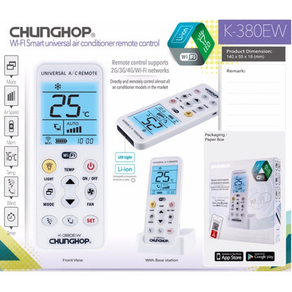 CHUNGHOP K-380EW WiFi Smart Universal LCD Air-Conditioner Remote Control with Holder, Support 2G / 3G / 4G / WiFi Network(White) - Air-Conditioner by CHUNGHOP | Online Shopping South Africa | PMC Jewellery | Buy Now Pay Later Mobicred