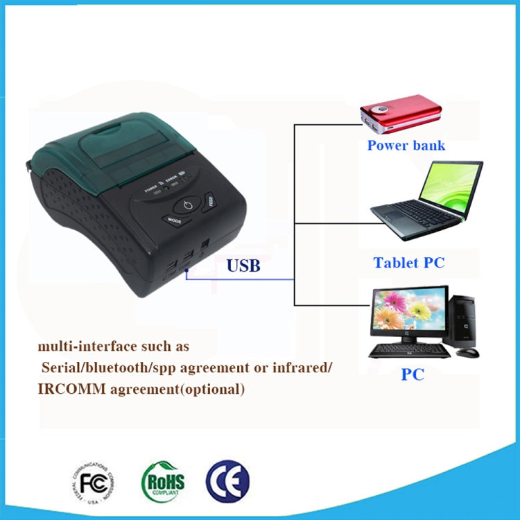 POS-5807 58mm Portable USB Port Thermal Bluetooth Ticket Printer, Max Supported Thermal Paper Size: 57x50mm - free shipping - PMC TechLife - Order now!