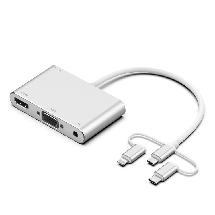 7585B 3 in 1 Micro USB / 8 Pin / Type-C to VGA / HDTV / AV Adapter Mobile HD Screen Player (White) - free shipping - PMC Jewellery - Order now!