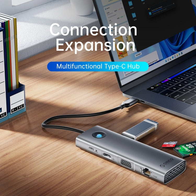 ORICO PW11-8PM Type-C / USB-C 8-in-1 5Gbps Multifunction Docking Station Card Reader (Dark Gray) - free shipping - PMC TechLife - Order now!