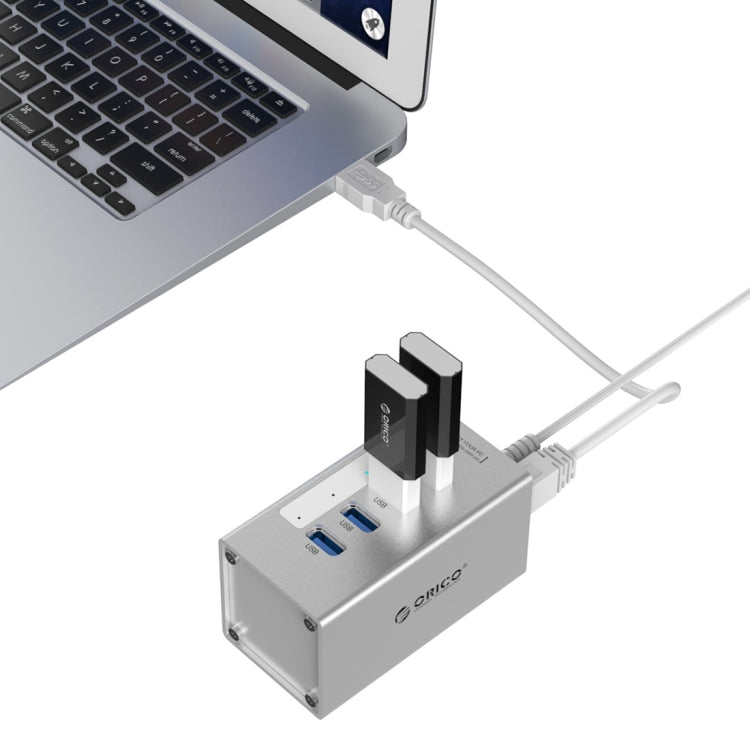 ORICO A3H4 Aluminum High Speed 4 Ports USB 3.0 HUB with 12V/2.5A Power Supply for Laptops(Silver) - USB 3.0 HUB by ORICO | Online Shopping South Africa | PMC Jewellery | Buy Now Pay Later Mobicred