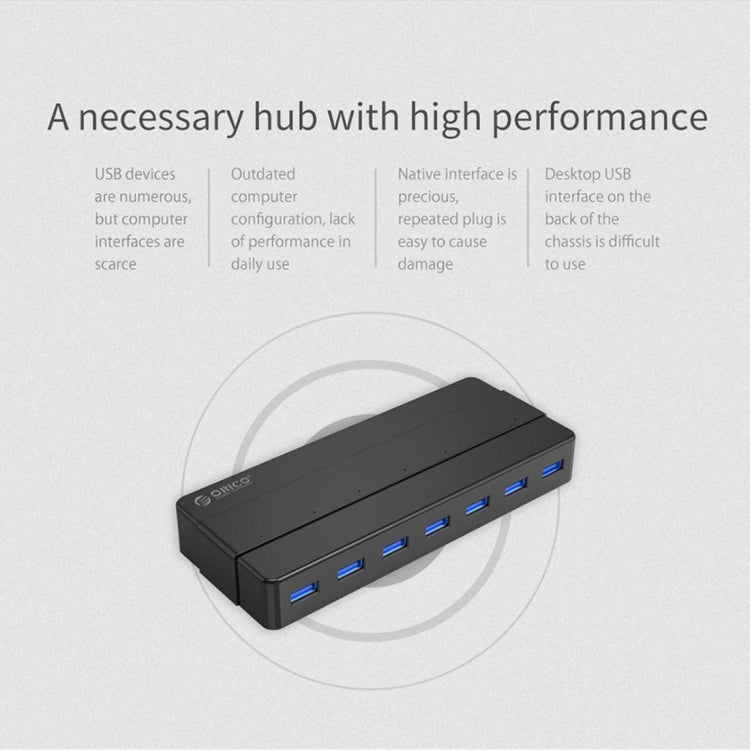 ORICO H7928-U3 ABS Material Desktop 7 Ports USB 3.0 HUB with 1m Cable(Black) - free shipping - PMC Jewellery - Order now!