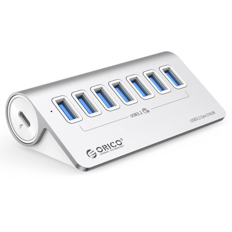 ORICO M3U7-G2 Aluminum Alloy 7-Port USB 3.2 Gen2 10Gbps HUB with 0.5m Cable (Silver) - free shipping - PMC Jewellery - Order now!