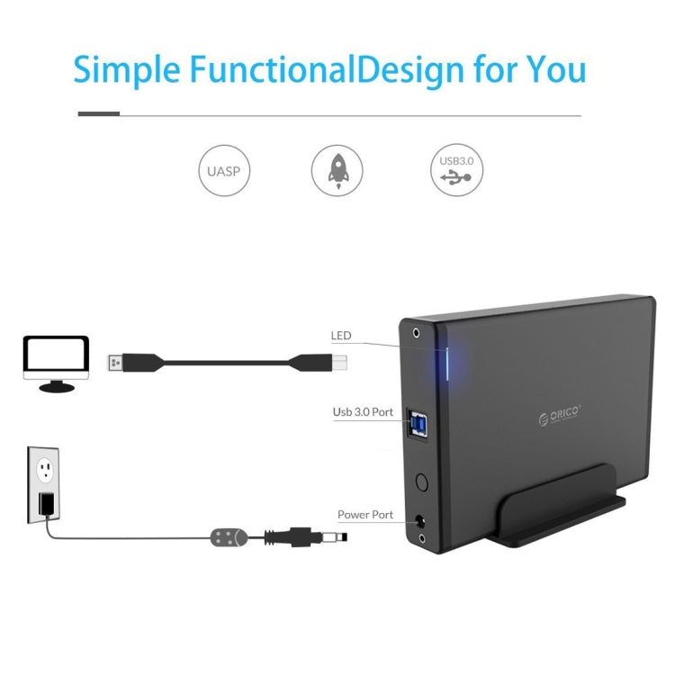 ORICO 7688U3 Vertical Aluminum External Hard Drive Enclosure Storage Case Hard Drive Dock for 3.5 inch SATA HDD(Black) - HDD Enclosure by ORICO | Online Shopping South Africa | PMC Jewellery | Buy Now Pay Later Mobicred