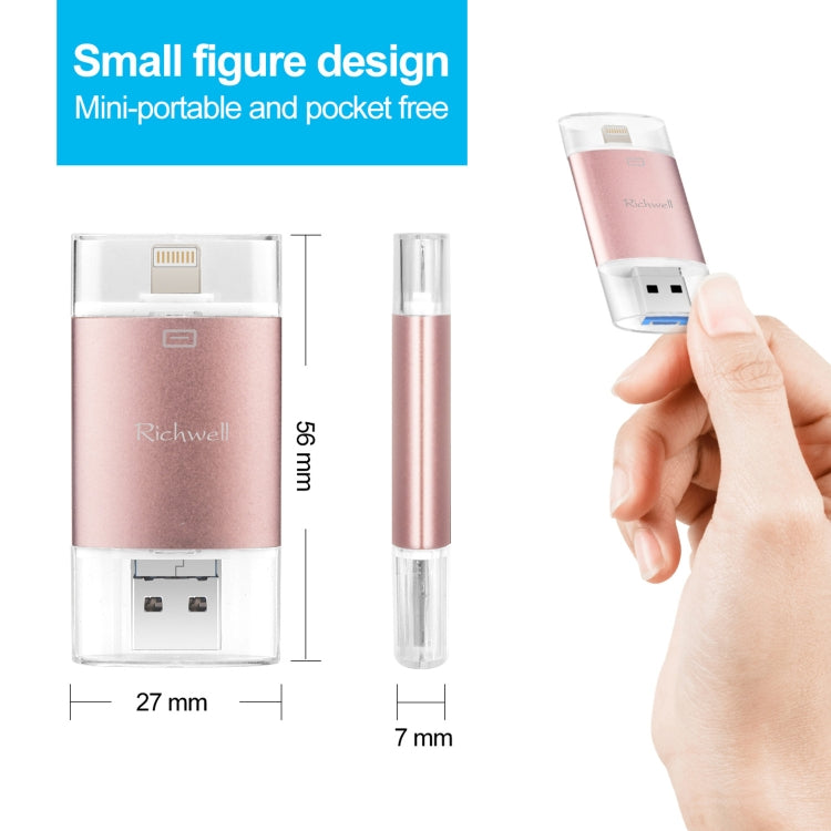 Richwell 3 in 1 128G Type-C + 8 Pin + USB 3.0 Metal Double Cover Push-pull Flash Disk with OTG Function(Black) - free shipping - PMC Jewellery - Order now!
