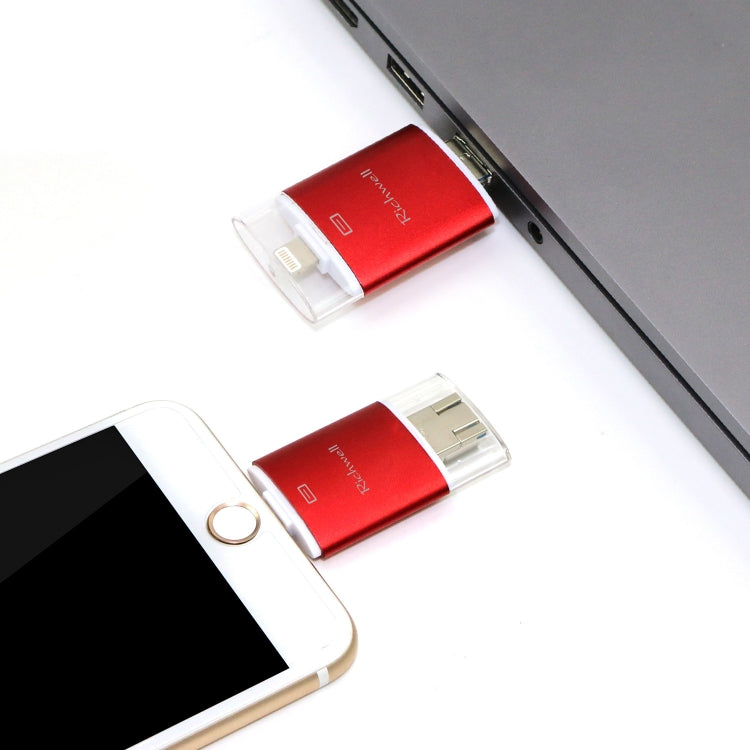 Richwell 3 in 1 128G Type-C + 8 Pin + USB 3.0 Metal Double Cover Push-pull Flash Disk with OTG Function(Gold) - free shipping - PMC Jewellery - Order now!