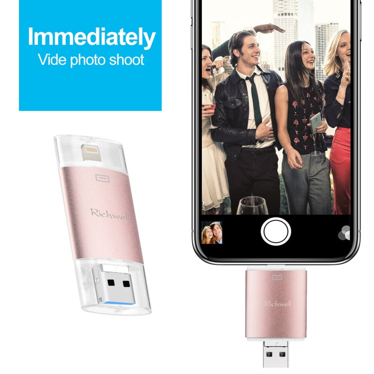 Richwell 3 in 1 16G Type-C + 8 Pin + USB 3.0 Metal Double Cover Push-pull Flash Disk with OTG Function(Black) - free shipping - PMC Jewellery - Order now!