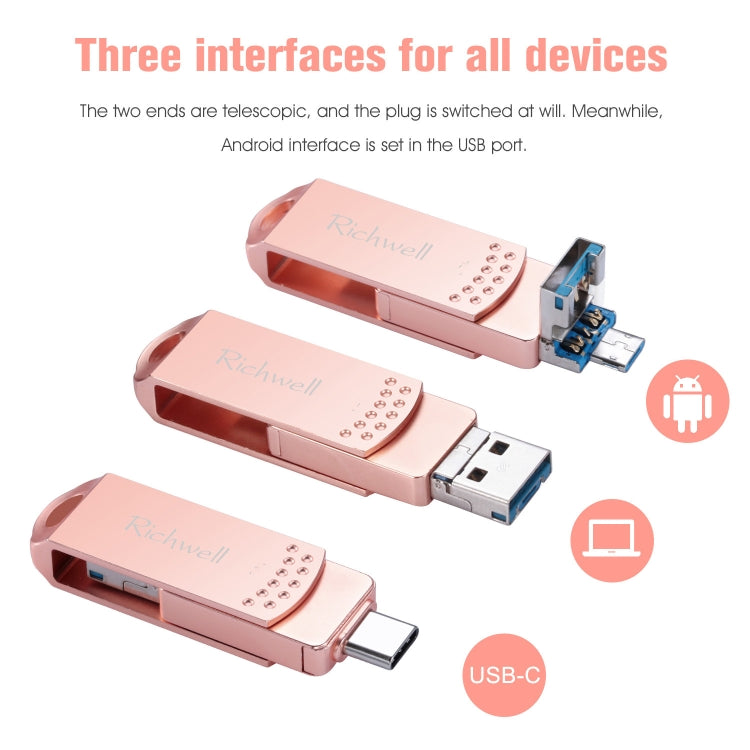 Richwell 3 in 1 32G Type-C + Micro USB + USB 3.0 Metal Flash Disk with OTG Function(Silver) - U Disk & Card Reader by Richwell | Online Shopping South Africa | PMC Jewellery | Buy Now Pay Later Mobicred