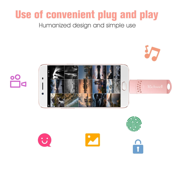 Richwell 3 in 1 128G Type-C + Micro USB + USB 3.0 Metal Flash Disk with OTG Function(Rose Gold) - free shipping - PMC Jewellery - Order now!