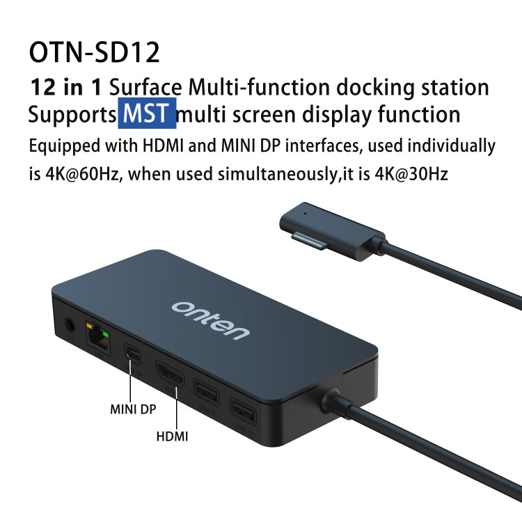 Onten SD12 For Microsoft Surface 12 in 1 Multi-function Docking Station - free shipping - PMC TechLife - Order now!