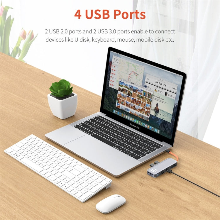 ROCK TR03 8 In 1 Type-C / USB-C to HDMI Multifunctional Extension HUB Adapter (Grey) - free shipping - PMC Jewellery - Order now!