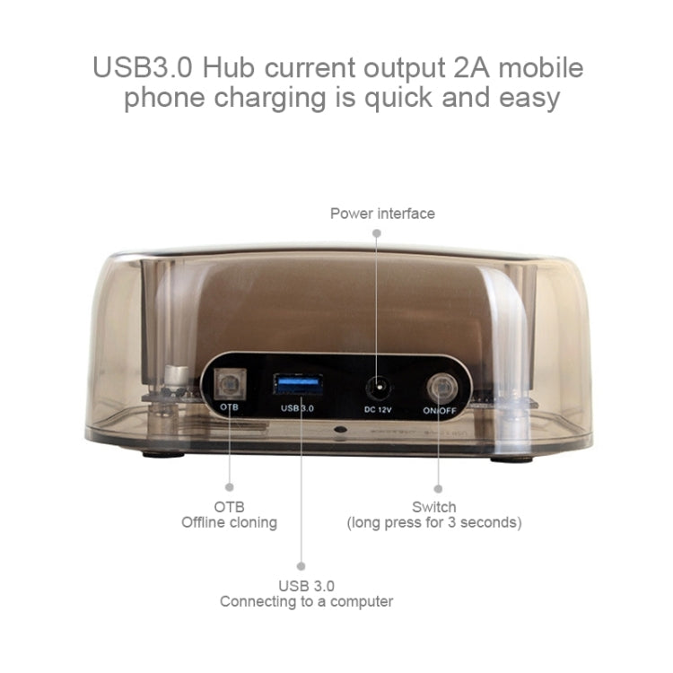 2.5 / 3.5 inch USB3.0 Dual SATA HDD Enclosure with HUB & OTB Function, The Maximum Support Capacity: 16TB - HDD Enclosure by PMC Jewellery | Online Shopping South Africa | PMC Jewellery | Buy Now Pay Later Mobicred