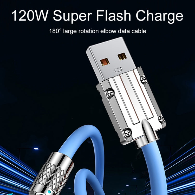 Mech Series 6A 120W USB to 8 Pin 180-degree Metal Plug Fast Charging Cable, Length: 1.2m(Blue) - Normal Style Cable by PMC Jewellery | Online Shopping South Africa | PMC Jewellery | Buy Now Pay Later Mobicred