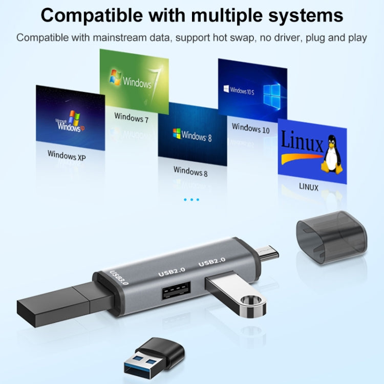 ADS-302C 3 In 1 Multi-function Type-C / USB-C HUB Docking Station (Silver Grey) - USB HUB by PMC TechLife | Online Shopping South Africa | PMC TechLife | Buy Now Pay Later Mobicred