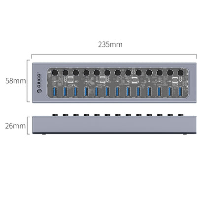 ORICO AT2U3-13AB-GY-BP 13 Ports USB 3.0 HUB with Individual Switches & Blue LED Indicator, EU Plug - USB 3.0 HUB by ORICO | Online Shopping South Africa | PMC Jewellery | Buy Now Pay Later Mobicred